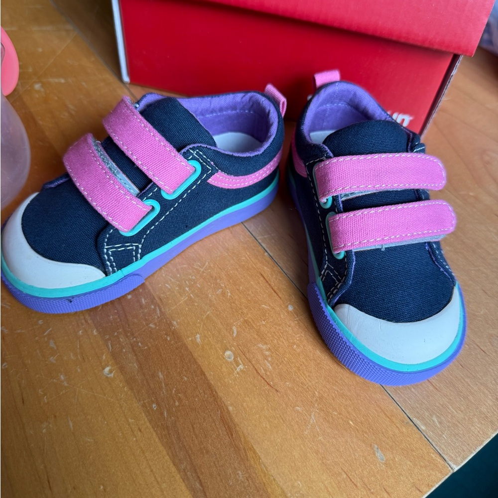 NWT NIB See Kai Run Pink and navy Velcro Sneakers toddler size 6